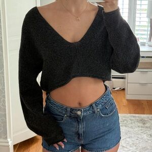 BDG Charcoal Cropped V-Neck Knit Sweater